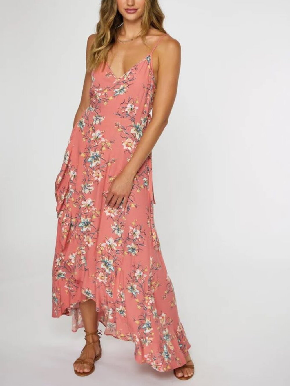 O'Neill pink floral high-low wrap maxi dress